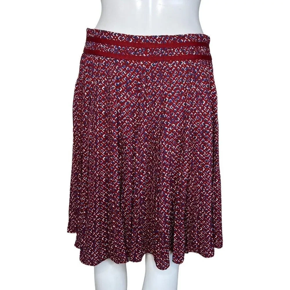 Banana Republic Skirt Womens 2 Red Blue Geometric Pleated A-Line Career Business